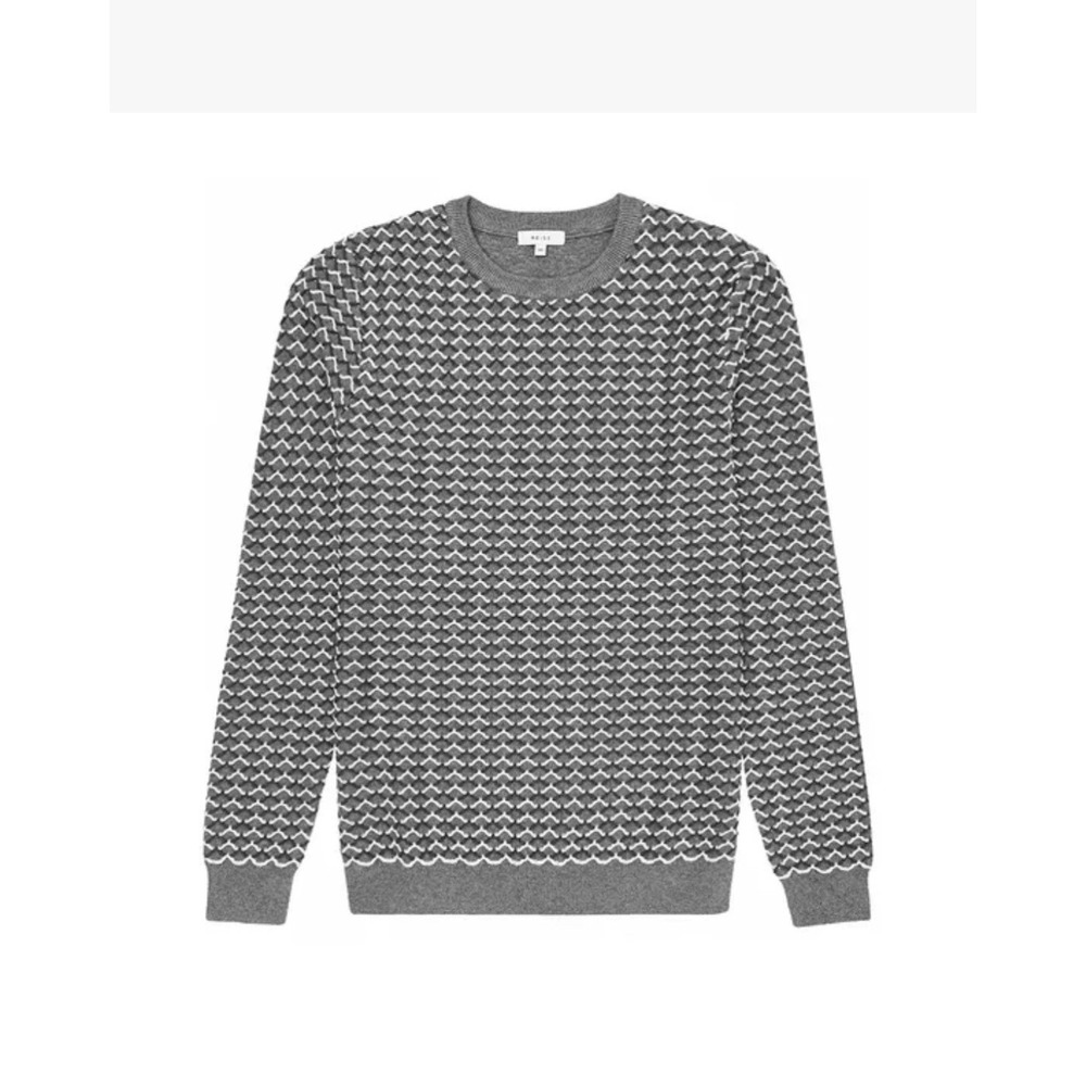 Reiss Sweater Men Medium Crew Neck Multi Color Geometric Pattern Sampson #N1-6